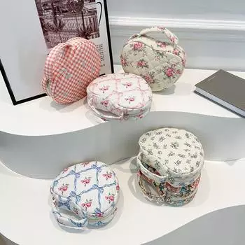 1 шт. сумка для хранения косметики, хлопковая сумка с ручкой, мини-косметичка из чистого хлопка с цветочным узором, милая 20x6x16,5 см