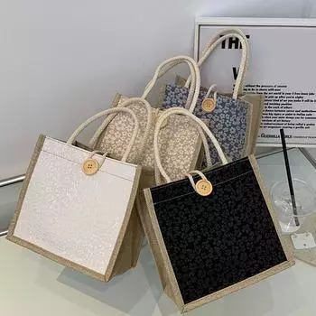 1 шт. сумка для ланча на молнии, холщовая сумка-органайзер, женская сумка, пляжная сумка для покупок, льняная сумка на пуговицах, портативная, большой емкости белый