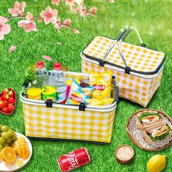 1 шт. сумка для пикника на открытом воздухе, переносная сумка для изоляции - стальная рамная конструкция - складная корзина для хранения продуктов с изоляцией