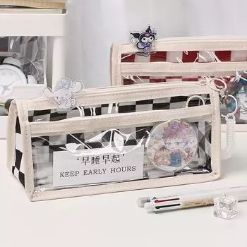 1 шт., сумка для ручек в шахматном порядке, большой вместительный пенал, школьные принадлежности, милые корейские канцелярские принадлежности для студентов ZPG чёрный