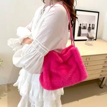 1 шт., сумка из искусственной кожи, осенне-зимняя сумка, сумка из искусственного меха, пушистая плюшевая сумка-тоут, кавайная сумка розовый
