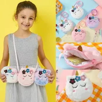 1 шт., сумка-мессенджер с героями мультфильмов для детей, милая сумка через плечо с единорогом для маленьких девочек, дорожная плюшевая сумка для хранения монет на открытом воздухе