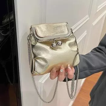 1 шт. Сумка на плечо с цепочкой чистого цвета для женщин, универсальная сумка через плечо, модная маленькая квадратная сумка-клатч с клапаном на клипсе серебряный