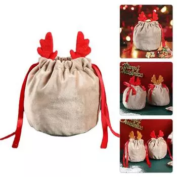 1 шт., сумка с заячьими ушками, сумка для конфет, рождественские сумки с рогами, бархатная упаковочная сумка на шнурке, украшение для вечеринки