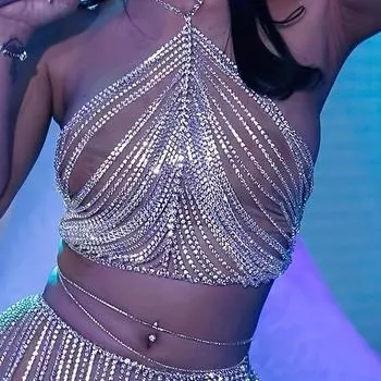 1 шт., супер блестящий укороченный топ, бюстгальтер, цепочка для тела, блестящие стразы, изысканная цепочка для тела для ночного клуба, вечеринки, выпускного вечера, ювелирные изделия