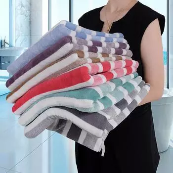1 шт. супер мягкое полосатое банное полотенце из кораллового флиса, современное тканое прямоугольное полотенце из полиэстера, супер впитывающее и приятное для кожи банное полотенце 35*75cm1PCS зелёный