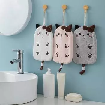 1 шт. супер впитывающая подвесная салфетка с вышитым котом для домашнего декора двойного назначения коралловое бархатное полотенце для рук принадлежности для ванной комнаты бежевый