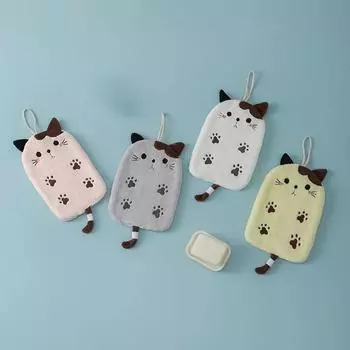 1 шт. супер впитывающее подвесное полотенце с вышивкой кота, домашний декор двойного назначения, коралловое бархатное полотенце для рук, принадлежности для ванной комнаты