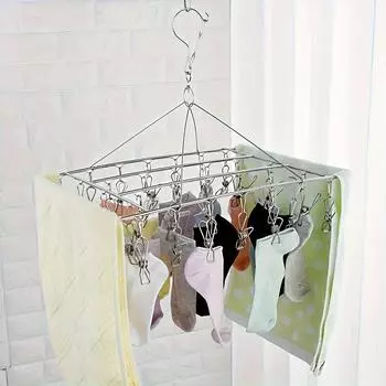 1 шт. Сушилка для носков с 30 крючками из нержавеющей стали, вращающаяся вешалка, ветрозащитная вешалка для капель, складная вешалка для носков