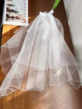 1 шт. Свадебная белая фата с двойным ленточным краем и каскадом по центру, свадебные аксессуары для волос с заколкой-крабом