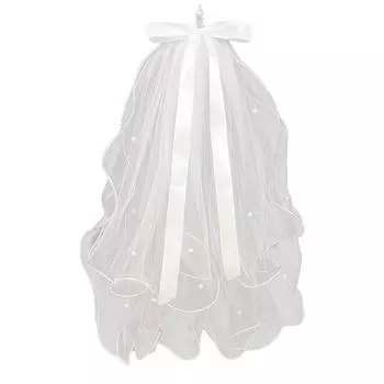 1 шт. Свадебная лента для волос, аксессуары, двухслойный бант, сетка, закрывающая лицо, косплей с гребнем, свадебные жемчужные головные вуали, короткая вуаль белый