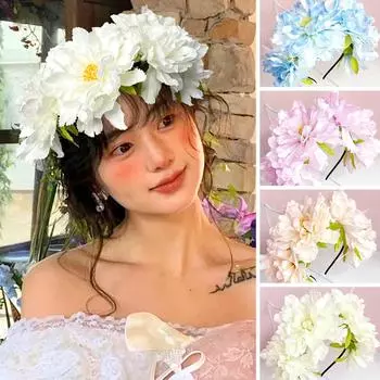 1 шт. свадебные аксессуары для волос из свежих цветов для пожилых невест, головной убор Grace High Skull Apex Beach Vacation Ball с пионами фиолетовый