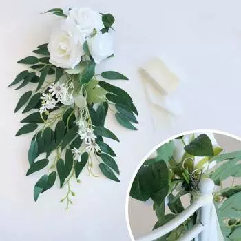 1 шт. свадебные церемониальные цветы для церковной скамьи украшения для прохода в церкви декор стульев декор для вечеринки с искусственными цветами эвкалиптовые ленты белые белый