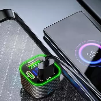 1 шт. сверхбыстрый зарядный адаптер 4 в 1 для Samsung Xiaomi Oppo Vivo Huawei Phone Dual Usb C автомобильное зарядное устройство с дисплеем напряжения