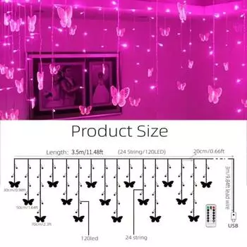 1 шт. светодиодная бабочка занавеска свет с пультом дистанционного управления USB питание оконные гирлянды праздник свадьба вечеринка спальня патио декоративный свет розовый