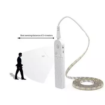 1 шт. светодиодная лента с датчиком движения PIR, индукционная светодиодная лента с батареей 60 светодиодов/м 2835smd, лампа под кроватью для шкафа, шкафа, лестницы 3m холодный белый