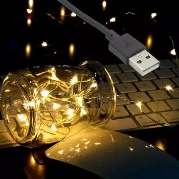 1 шт., светодиодные гирлянды с питанием от USB, 5 м, 50 светодиодов/10 м, 100 светодиодов, серебряная проволока, сказочная гирлянда на Новый год, свадьбу, Рождество, праздник, подарок 5M 50LEDs теплый белый