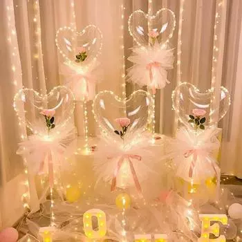 1 шт., светодиодные воздушные шары в виде сердца и розы Бобо, светящиеся на день Святого Валентина, пузырьковые шары, надувные шары, свадебное украшение для гостей 12 inch