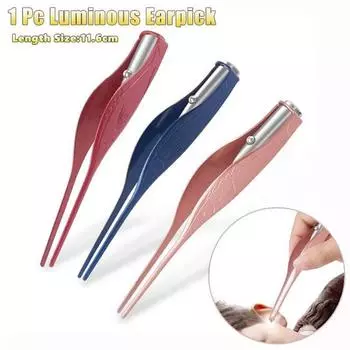 1 шт. светодиодный фонарик для чистки ушей, пинцет для удаления воска, светящийся детский пинцет из нержавеющей стали, инструмент
