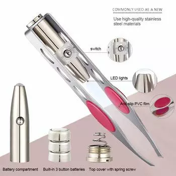 1 шт. светодиодный пинцет для бровей с косым кончиком из нержавеющей стали, зажим для подравнивания бровей, удаление волос с глаз, зажим для накладных ресниц, инструмент для макияжа