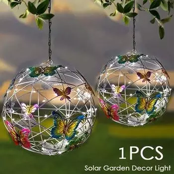 1 шт. светодиодный солнечный светильник с бабочкой, подвесной светильник в виде елочного шара, уличный двор, сад, декоративные круглые шары, подвесной светильник 11.5*11.5cm белый