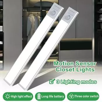 1 шт. светодиодный ультратонкий датчик движения для шкафа, трехцветное освещение для прилавка, магнитный USB-перезаряжаемый кухонный ночник 10CM серебряный