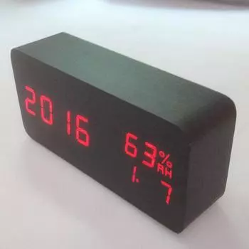 1 шт. светодиодный звуковой будильник с управлением, деревянный Despertador, дисплей температуры, электронный будильник, настольные часы, цифровые деревянные настольные часы style 2