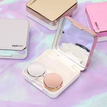 1 шт., светоотражающий чехол, чехол для контактных линз, набор с зеркалом, одноцветный, портативный контейнер для контактных линз, милый дорожный набор, коробка золотистый