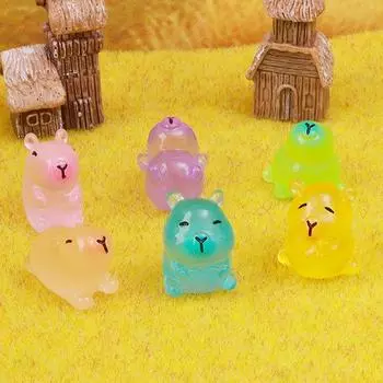 1 шт. светящаяся фигурка капибары, модель животных, милые мини-фигурки животных, светящиеся в темноте, садовый микро-ландшафтный орнамент жёлтый