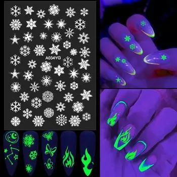 1 шт. светящаяся наклейка для ногтей с огнем, светящаяся темная буква, наклейка для дизайна ногтей, наклейки для маникюра, дизайн луны, звезды, вечерние ночные огни, наклейка 1PC