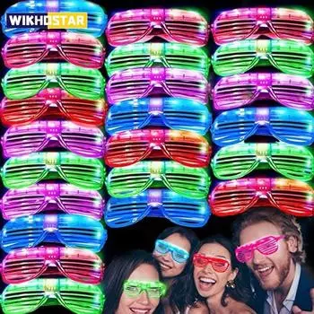 1 шт. Светящиеся в темноте светодиодные очки, многоцветные неоновые жалюзи, абажурные очки, рождественские очки для Марди Гра, дня рождения, неоновые очки для вечеринки по случаю Марди Гра 1pcs белый