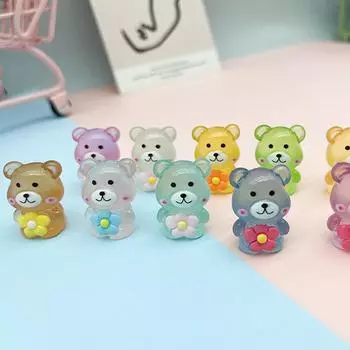 1 шт. светящийся миниатюрный медведь с цветком мультяшная кукла флуоресцентная фея садовое украшение милые животные микропейзаж зелёный