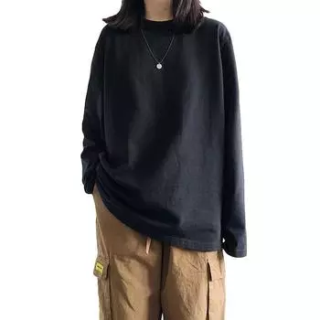 1 шт. свободная повседневная женская футболка большого размера на весну и осень с длинным рукавом, топы, блузка из полиэстера XXL чёрный