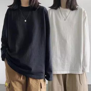 1 шт. свободная повседневная женская футболка большого размера на весну и осень с длинным рукавом, топы, блузка из полиэстера L чёрный