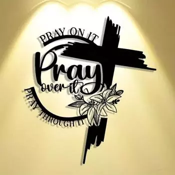 1 шт. таблички с изображением креста на стене из металла «Молитесь на это, молитесь над этим, молитесь через это» — современный декор для спальни, гостиной или ванной комнаты. TY7381 разноцветный