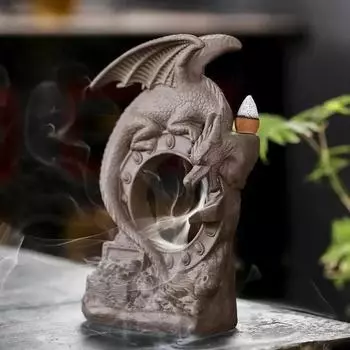 1 шт. Таинственный динозавр, курильница с обратным потоком, держатель для поделок, украшения для дома, фиолетовая глиняная курильница (Без благовоний)