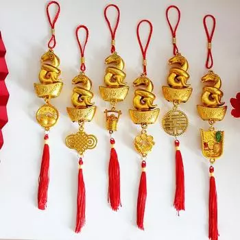 1 шт., талисман удачи 2025 года Змеи, позолоченный пластиковый кулон в виде змеи на Новый год, украшения для дома и автомобиля A11