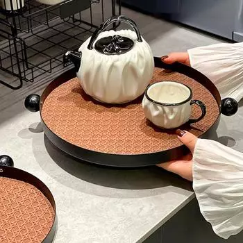 1 шт. тарелка для еды ретро железный домашний свадебный чайный поднос уникальный поднос для хранения отеля ресторана круглый дизайн орнамент 2 цвета