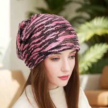 1 шт., теплая однотонная шапка-бини, вязаный головной убор, элегантная мягкая дышащая шапка с пайетками, ветрозащитная чёрный/золотой