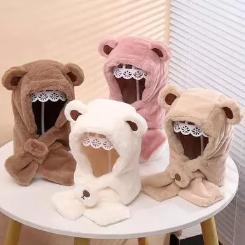 1 шт. теплая пушистая шапка-бини для малышей, милый мультяшный медведь, вязаная шапка для новорожденных, милая осенне-зимняя теплая плюшевая шапка с медведем 0-5 Year белый