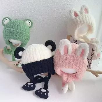 1 шт. теплая пушистая шапочка для мальчиков и девочек, милая вязаная крючком шапочка с изображением животных из мультфильмов для малышей, осенне-зимняя вязаная шапка
