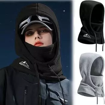1 шт., термобалаклава унисекс, ветрозащитная флисовая шапка-снуд с капюшоном, утеплитель для шеи, маска для лица для катания на лыжах, езды на велосипеде, ходьбы чёрный
