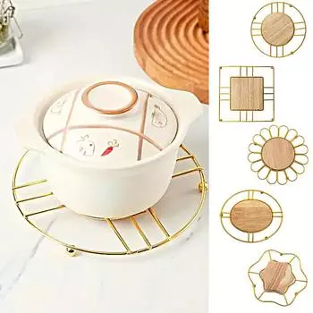 1 шт. термостойкий многоцелевой коврик для кастрюли, креативный железный коврик для столовых приборов, нескользящие кухонные принадлежности, обеденные коврики с деревянной основой