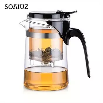 1 шт. термостойкий стеклянный чайник, чайник в современном стиле с заварочным устройством для чая, чайник для бизнеса, офиса, бытовой чайник для домашнего офиса, ресторана, отеля, чая