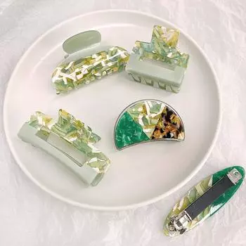 1 шт., текстурный принт, ацетатная лоскутная картина маслом, зеленая заколка, аксессуары для волос для женщин и девочек, заколки для волос