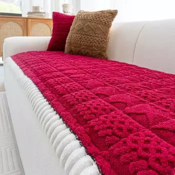 1 шт. толстая плюшевая подушка для дивана, простой и современный пылезащитный чехол для дивана для украшения гостиной и спальни 70*150cm красный