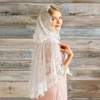 1 шт. толстовка с капюшоном прозрачная шаль свадебная церковь испанское кружево мантилья кружево масса шаль мусульманская вуаль белый