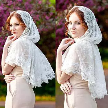 1 шт. толстовка с капюшоном прозрачная шаль свадебная церковь испанское кружево мантилья кружево масса шаль мусульманская вуаль белый