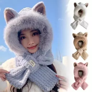 1 шт. толстый уличный лыжный пушистый теплый зимний плюшевый шарф цельная шапка велосипедная шапка наушники