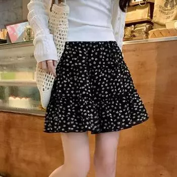 1 шт. тонкие юбки из полиэстера с цветочным принтом, трапециевидная юбка, короткая юбка, летняя элегантная женская мода S белый